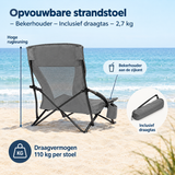 Opvouwbare BukkitBow strandstoel met bekerhouder en draagtas, lichtgewicht van 2,7 kg, ideaal voor op het strand