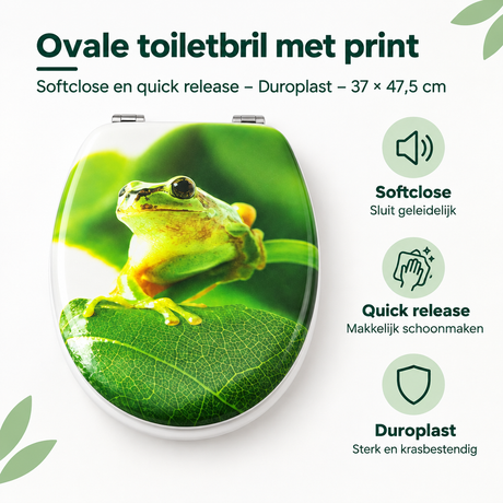 Ovale toiletbril met print, zachtsluitend en snel los te maken, gemaakt van Duroplast, 37x47,5 cm, door BukkitBow.