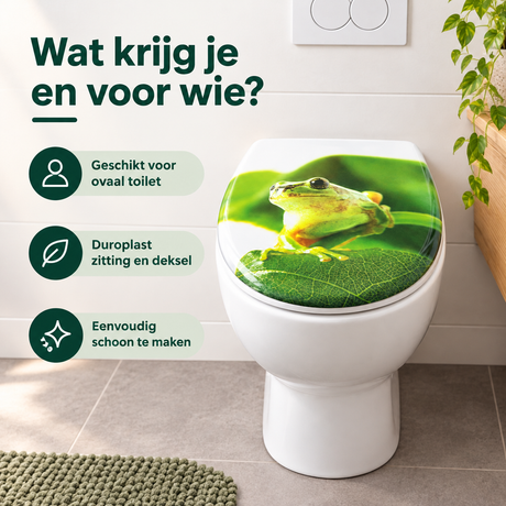 Ovale BukkitBow toiletbril met print, softclose en quick release, gemaakt van Duroplast, 37 x 47,5 cm in de afbeelding.