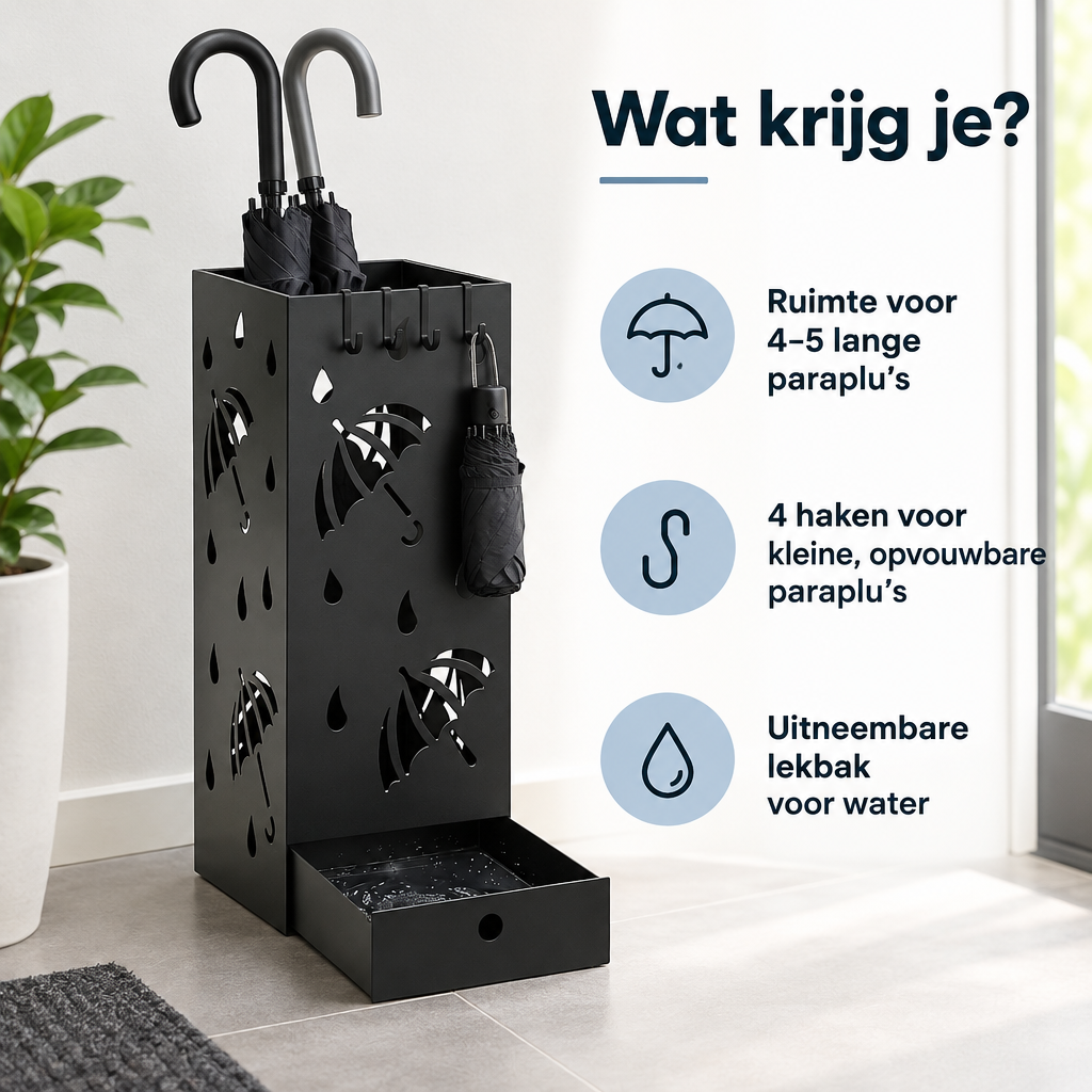 Praktische toepassing en keuzehulp voor paraplubak met lekbak