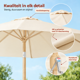 Detail van materiaal en afwerking van parasol 300 cm