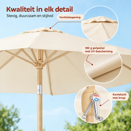 Detail van materiaal en afwerking van parasol 300 cm