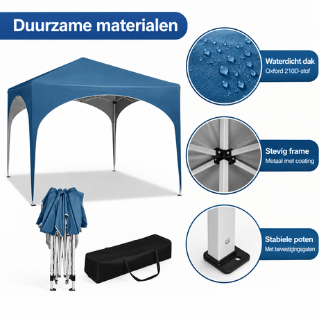 Detail van materiaal en afwerking van partytent 3x3 m