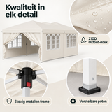 Detail van materiaal en afwerking van partytent 3x6