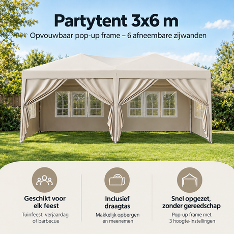 Praktische toepassing en keuzehulp voor partytent 3x6