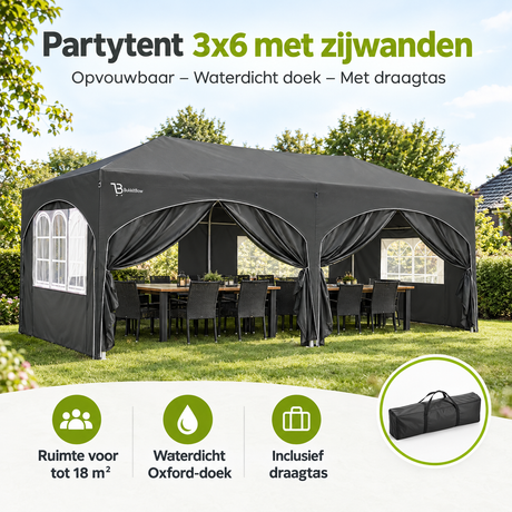 Praktische toepassing en keuzehulp voor partytent 3x6 met zijwanden