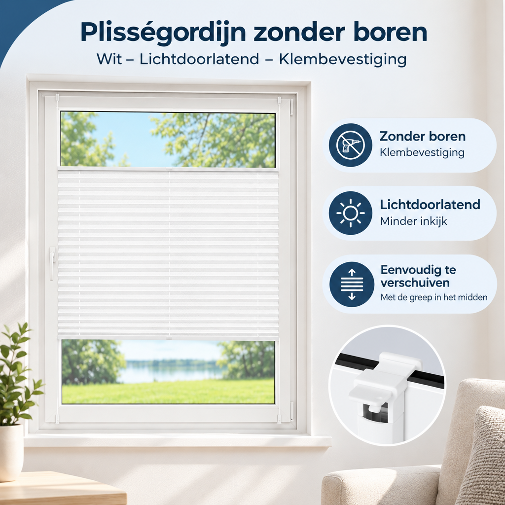 Praktische toepassing en keuzehulp voor plisségordijn zonder boren