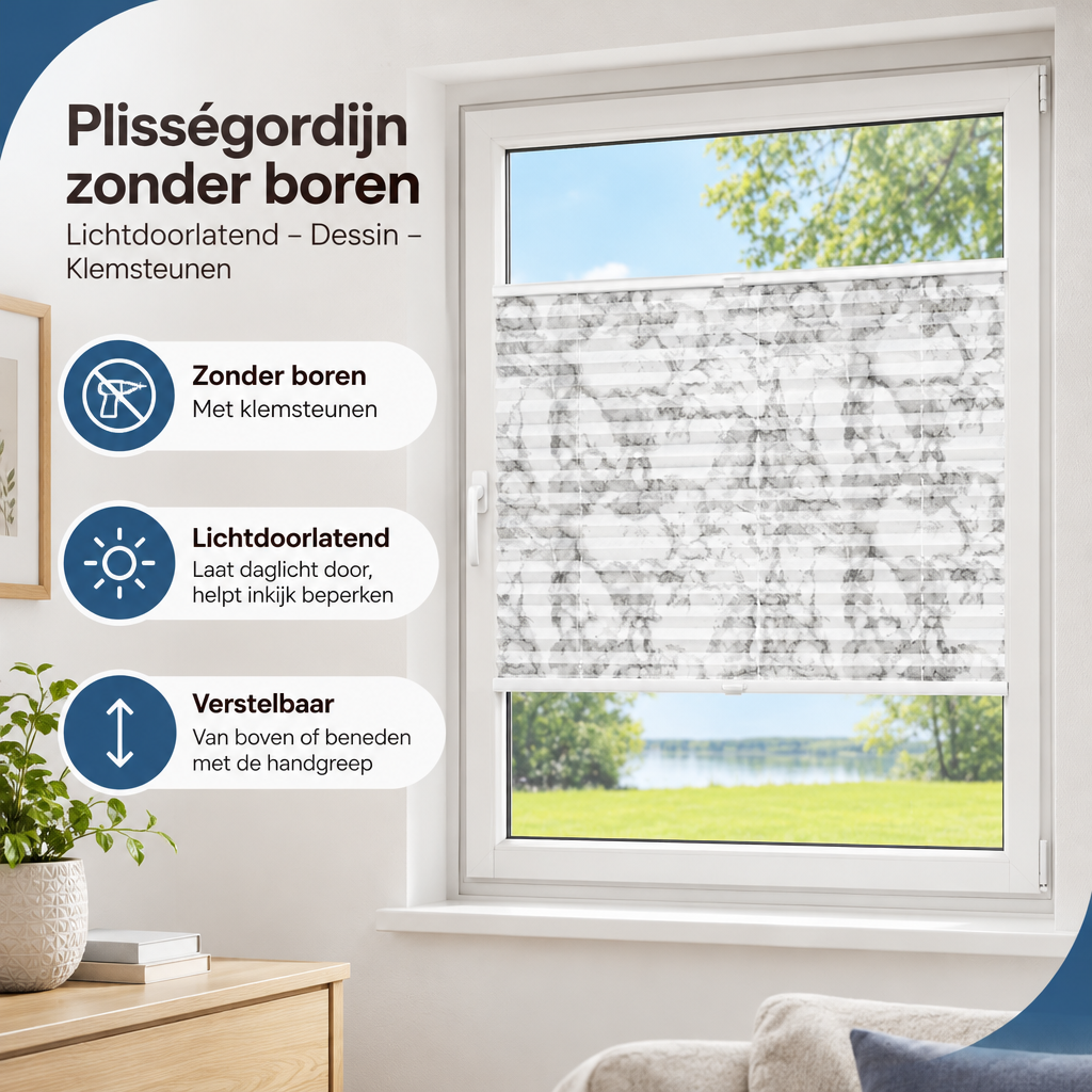 Praktische toepassing en keuzehulp voor plisségordijn zonder boren