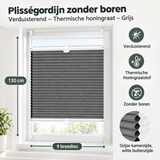 Grijs plisségordijn zonder boren van BukkitBow, verduisterend en thermisch met honingraatstructuur, voor raamdecoratie.