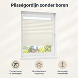 Overzicht van plisségordijn zonder boren met de belangrijkste productvoordelen