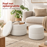 Set van 2 ronde witte velvet opbergpoefs met opbergruimte, geschikt voor woonkamer of slaapkamer, door BukkitBow.