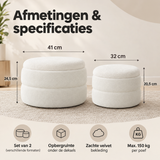 Set van 2 witte velvet ronde opbergpoefen met opbergruimte van BukkitBow, zachte stoffen en praktische opslag.