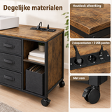 Detail van materiaal en afwerking van printerkast op wielen