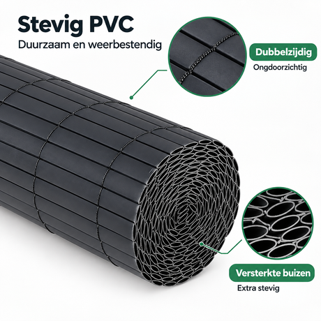 Detail van materiaal en afwerking van PVC privacyscherm