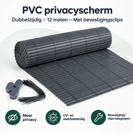 Overzicht van PVC privacyscherm met de belangrijkste productvoordelen