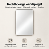 Rechthoekige wandspiegel met zwart metalen frame en afgeronde hoeken, verkrijgbaar in twee maten, door BukkitBow.