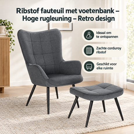 Praktische toepassing en keuzehulp voor ribstof fauteuil met voetenbank