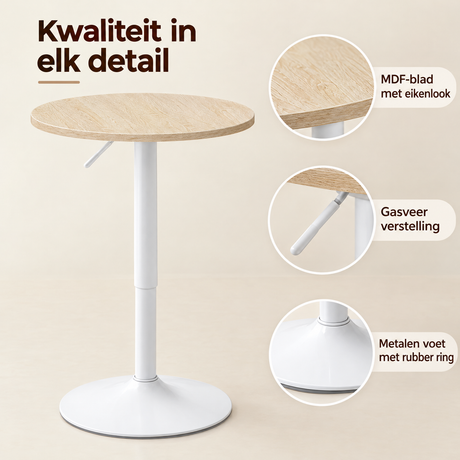 Detail van materiaal en afwerking van ronde bartafel