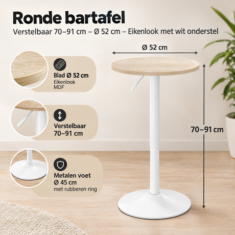 Afmetingen en productspecificaties van ronde bartafel