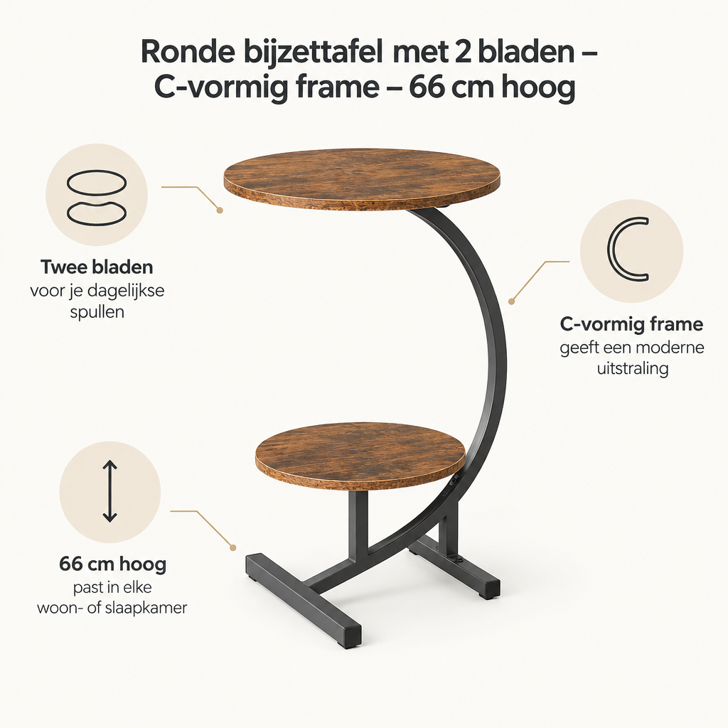 Belangrijkste voordelen en eigenschappen van ronde bijzettafel met 2 bladen