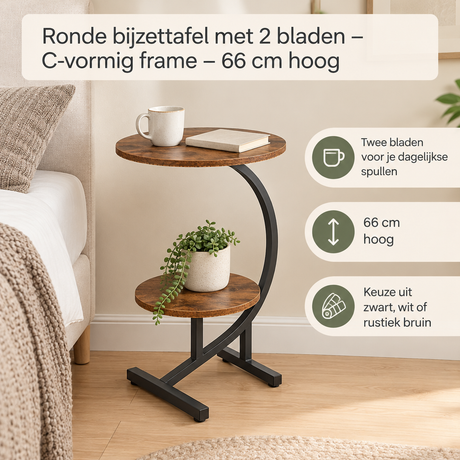 Praktische toepassing en keuzehulp voor ronde bijzettafel met 2 bladen