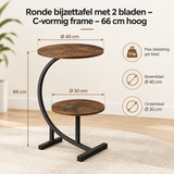 Afmetingen en productspecificaties van ronde bijzettafel met 2 bladen