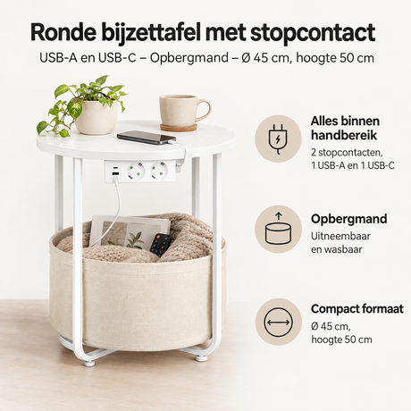 Belangrijkste voordelen en eigenschappen van ronde bijzettafel met stopcontact
