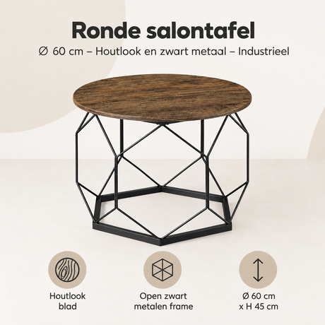 Overzicht van ronde salontafel met de belangrijkste productvoordelen