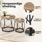 Detail van materiaal en afwerking van ronde salontafel set van 2