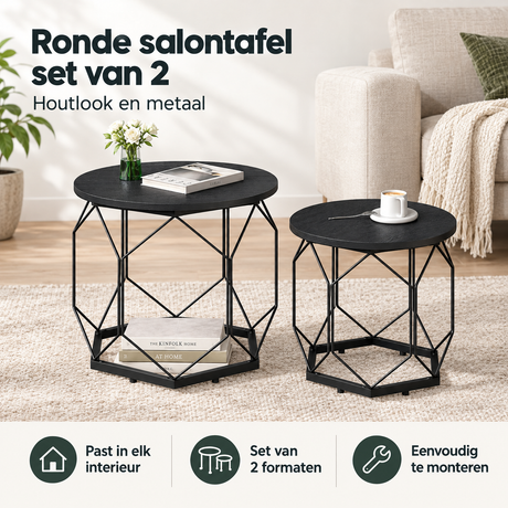 Praktische toepassing en keuzehulp voor ronde salontafel set van 2