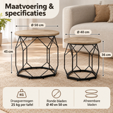 Afmetingen en productspecificaties van ronde salontafel set van 2