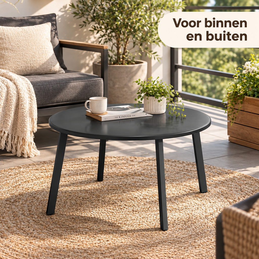 ronde salontafel zwart metaal in gebruik in een passende praktijksituatie