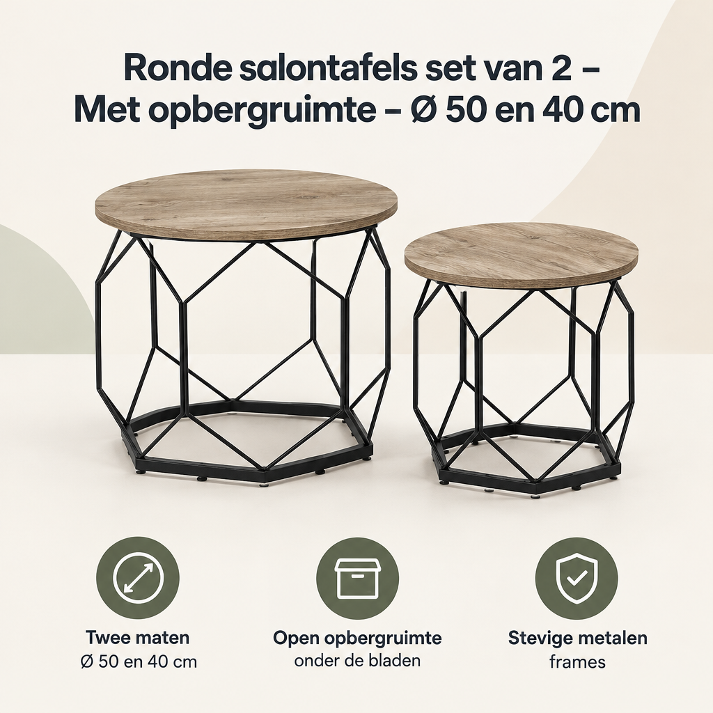Overzicht van ronde salontafels set van 2 met de belangrijkste productvoordelen