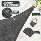 Detail van materiaal en afwerking van schaduwdoek driehoek
