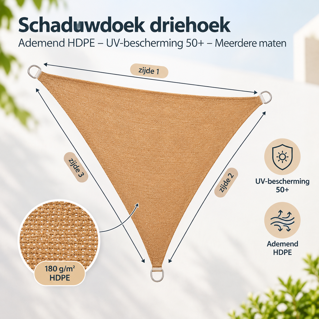 Afmetingen en productspecificaties van schaduwdoek driehoek