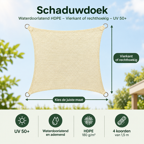 Afmetingen en productspecificaties van schaduwdoek