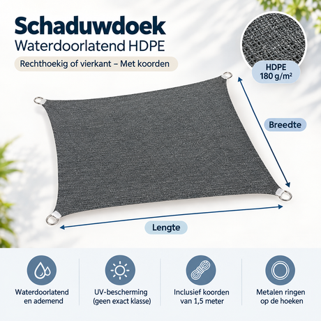 Afmetingen en productspecificaties van schaduwdoek waterdoorlatend