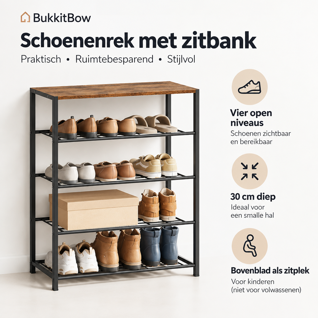 Belangrijkste voordelen en eigenschappen van schoenenrek met zitbank