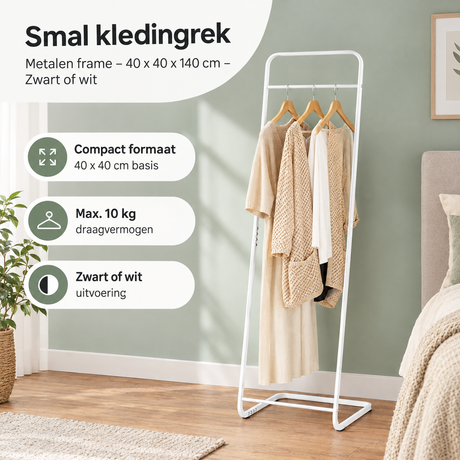 Praktische toepassing en keuzehulp voor smal kledingrek