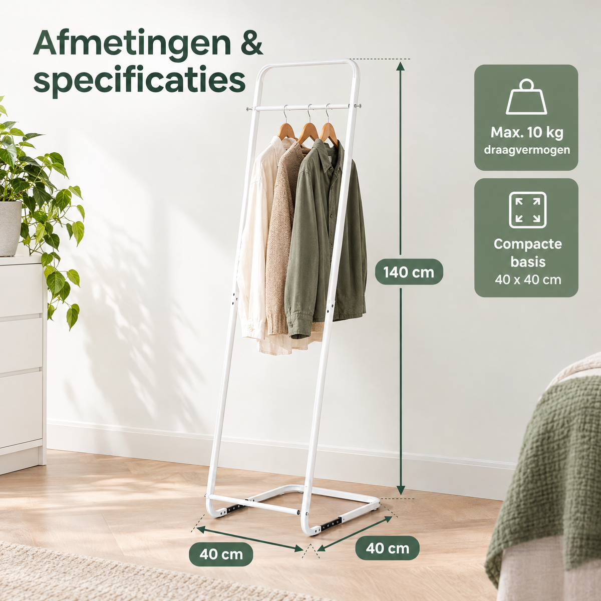 Afmetingen en productspecificaties van smal kledingrek