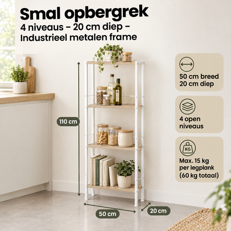 Afmetingen en productspecificaties van smal opbergrek