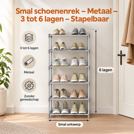 Afmetingen en productspecificaties van smal schoenenrek