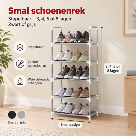 Afmetingen en productspecificaties van smal schoenenrek