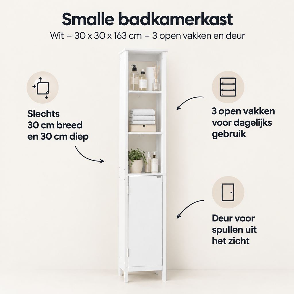 Belangrijkste voordelen en eigenschappen van smalle badkamerkast