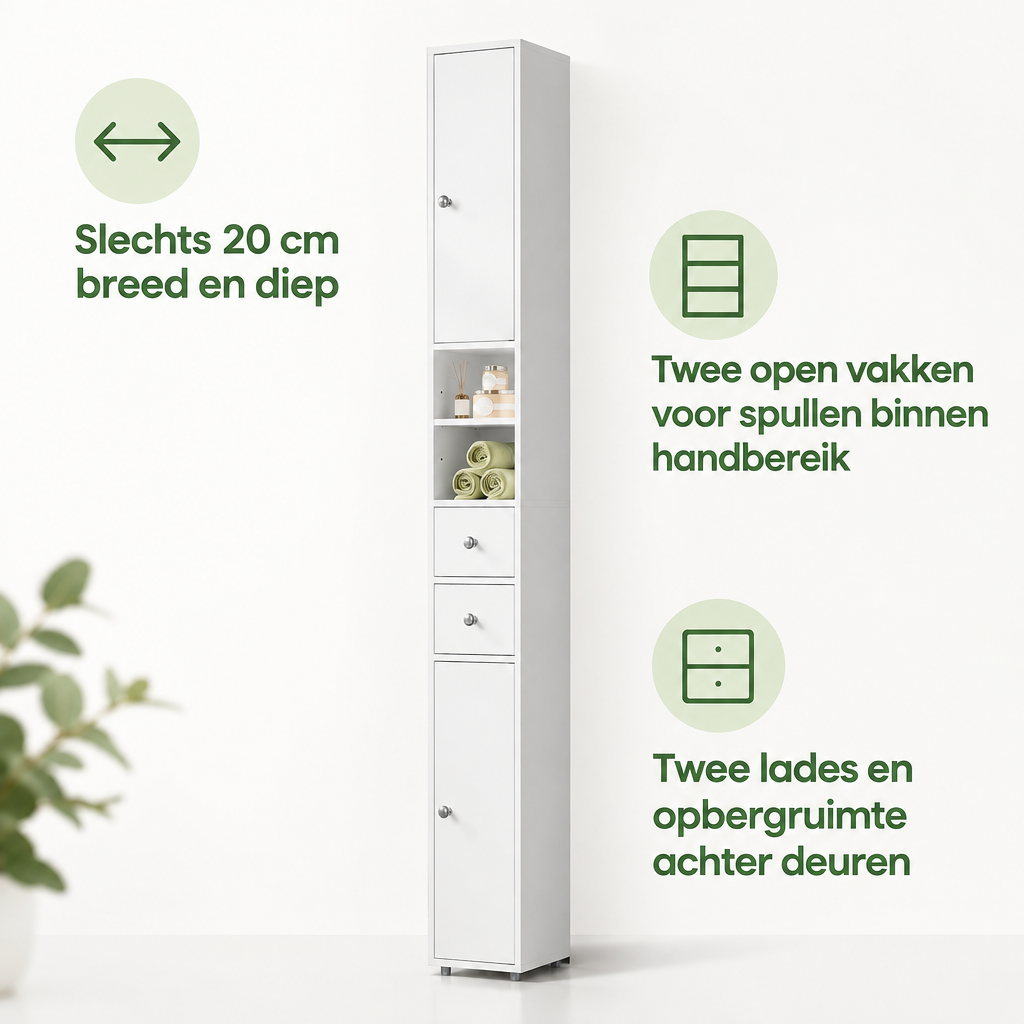 Belangrijkste voordelen en eigenschappen van smalle badkamerkast