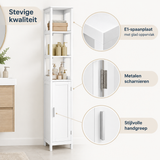 Detail van materiaal en afwerking van smalle badkamerkast