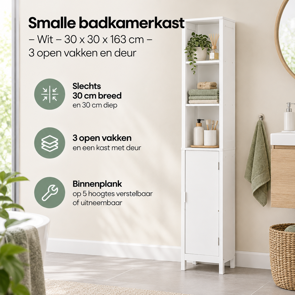 Praktische toepassing en keuzehulp voor smalle badkamerkast