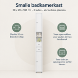 Overzicht van smalle badkamerkast met de belangrijkste productvoordelen