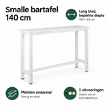 Belangrijkste voordelen en eigenschappen van smalle bartafel 140 cm