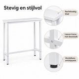 Detail van materiaal en afwerking van smalle bartafel